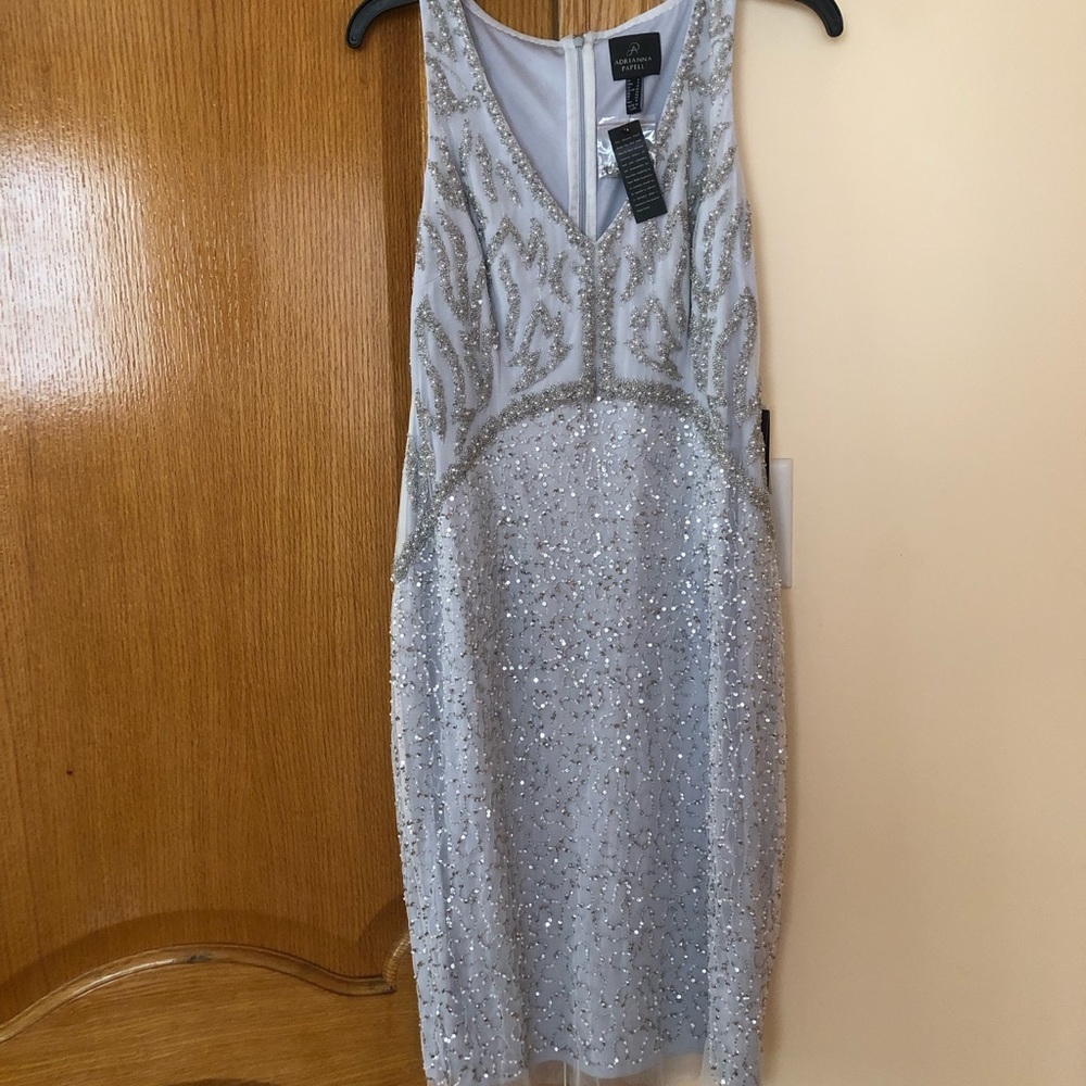 NWT Adrianna Pappell light blue beaded dress size 8